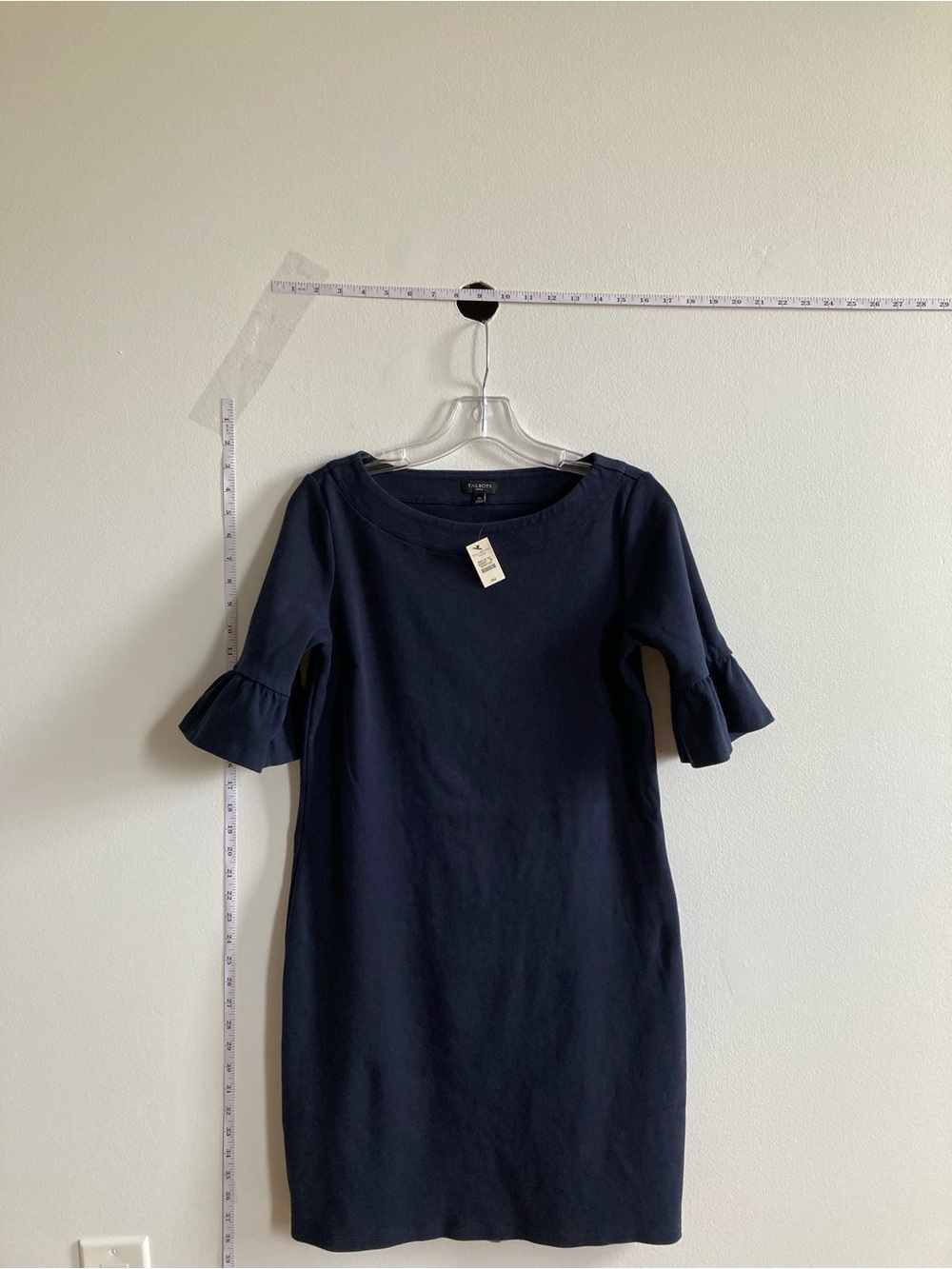 Talbots MP Conservative Boatneck Sheath Navy Refined Structure Ruffle Dress - Picture 6 of 6